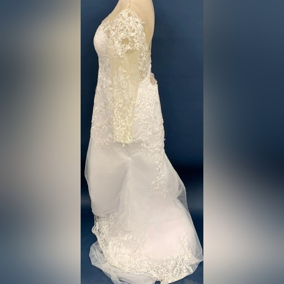 New!!! Tags!! Elegant White Wedding Lace Long Sleeve Dress Sz 18 - Picture 6 of 15